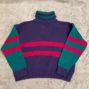 Vintage Eddie Bauer Turtleneck Stripes Sweater Size Large Petite